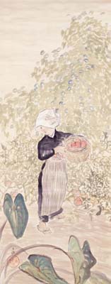 平福百穂　赤茄子と芋