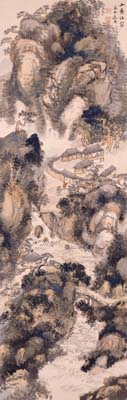 湯田玉水　山斎訪客図